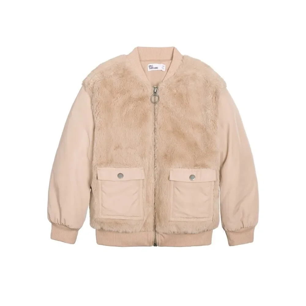 Epic Threads Big Girls Faux Fur Bomber Jacket Desert Mirage Size‎ M
